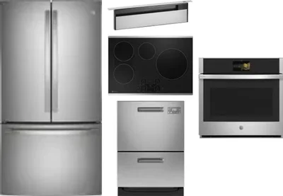 5 Piece Package Includes Refrigerator, Cooktop, Wall Oven, Hood And Dishwasher